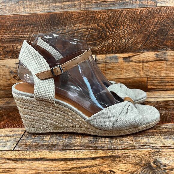 Lucky Brand Macrimay Espadrille Wedge Heels Women's 9 Tan Fabric Sandals Bow - Picture 4 of 12
